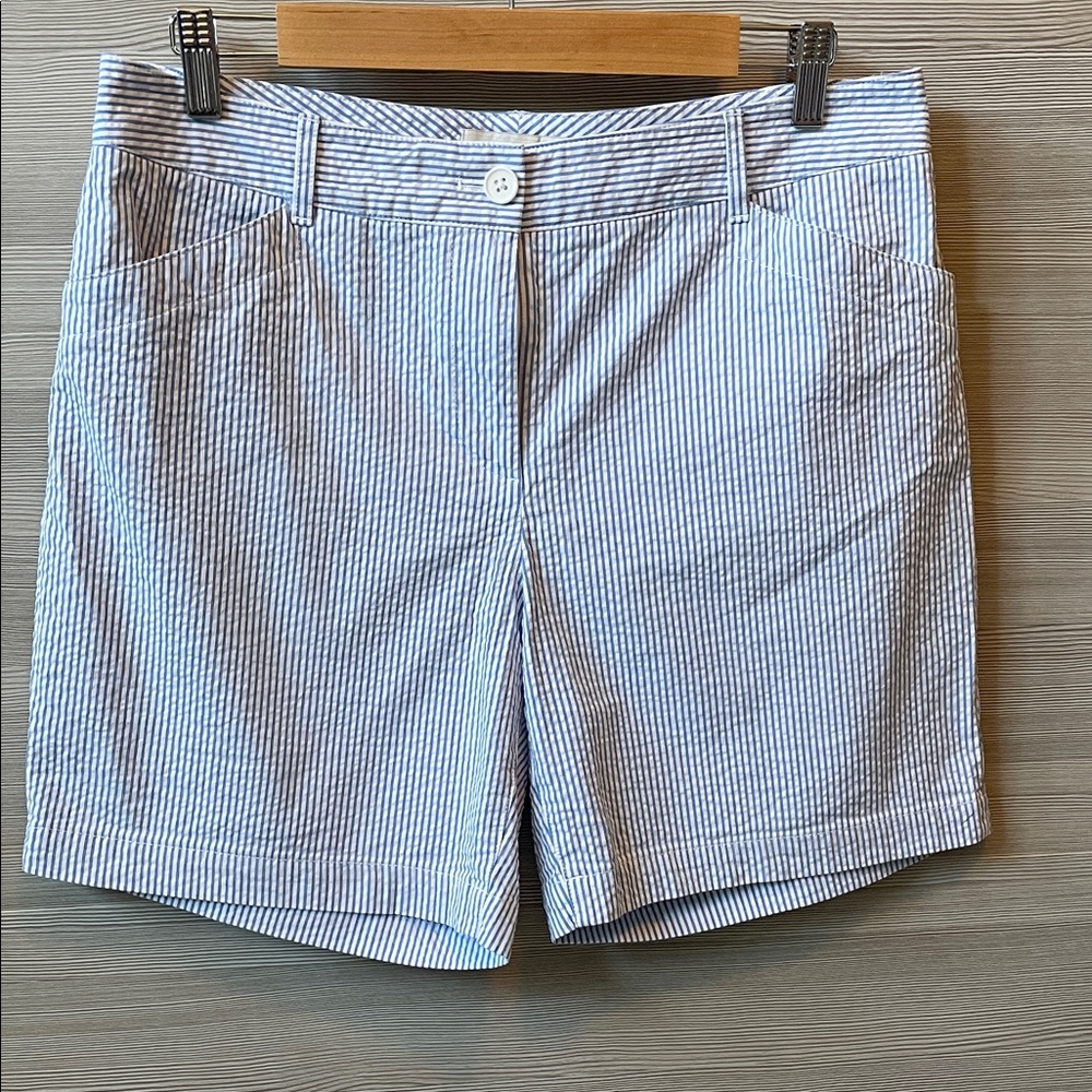Talbots Seersucker Blue and White Striped Women's Bermudas Cotton
